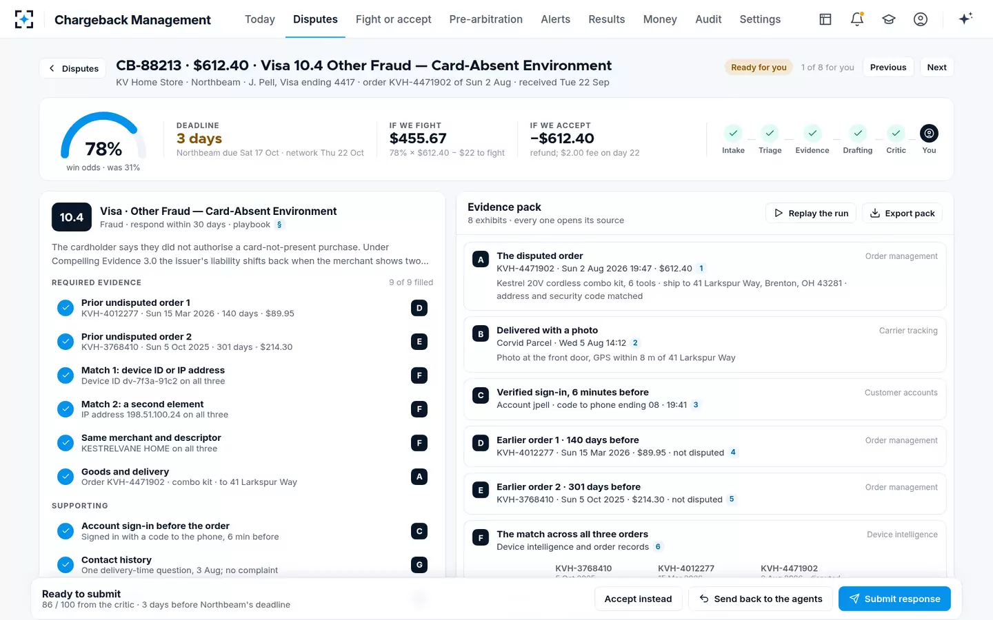 Chargeback Management — One dispute, one page