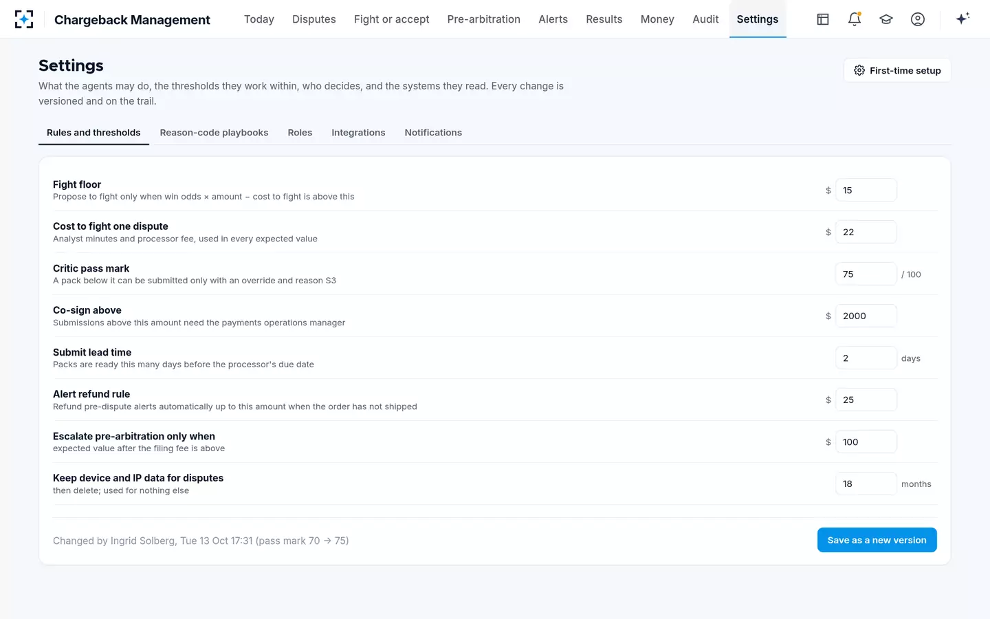Chargeback Management — Your rules