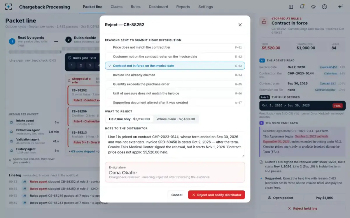 Chargeback Processing — Reject with a reason