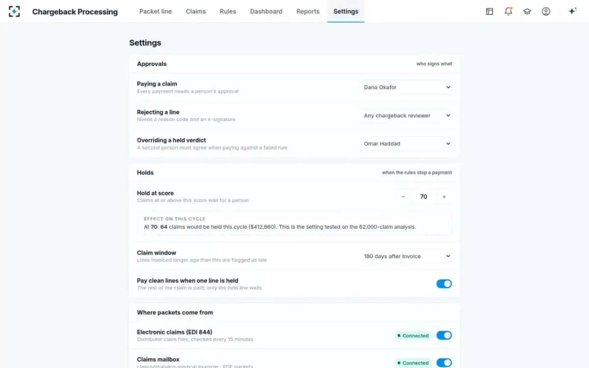 Chargeback Processing — Settings