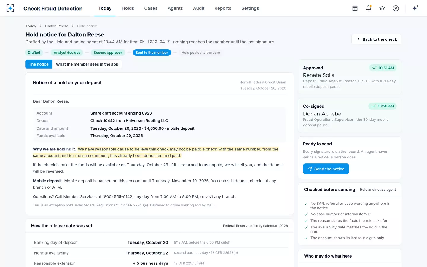 Check Fraud Detection — A second person signs the restriction