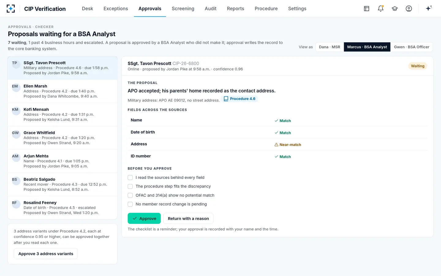 CIP Verification — Approvals for the BSA Analyst