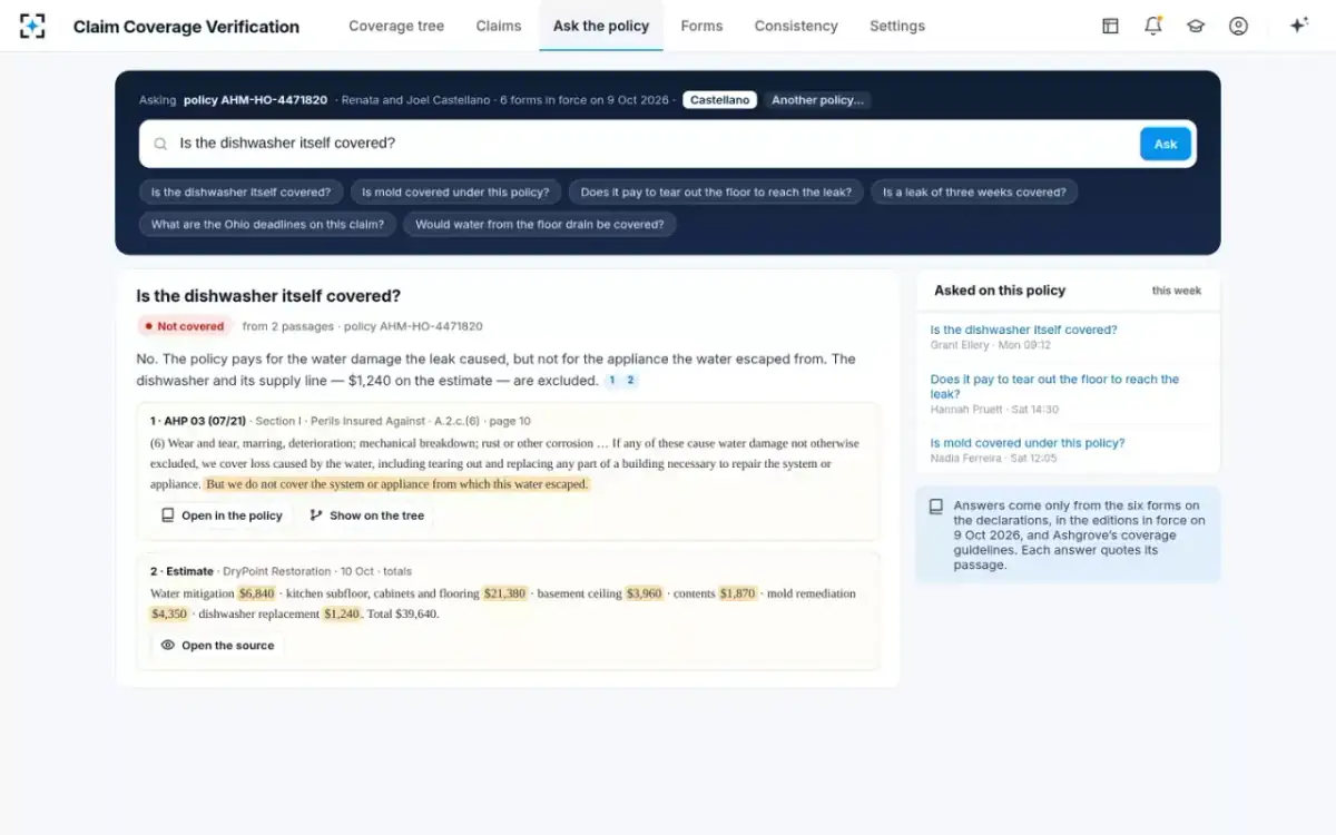 Claim Coverage Verification — Ask the policy