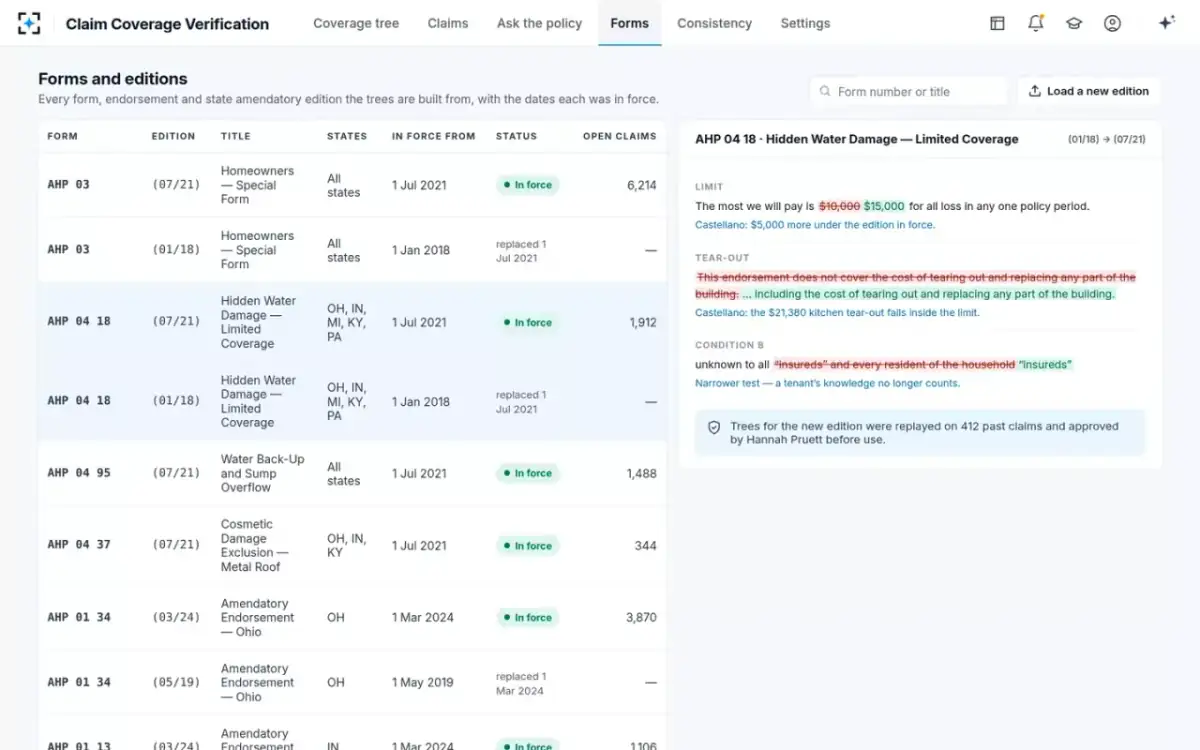 Claim Coverage Verification — Forms and editions