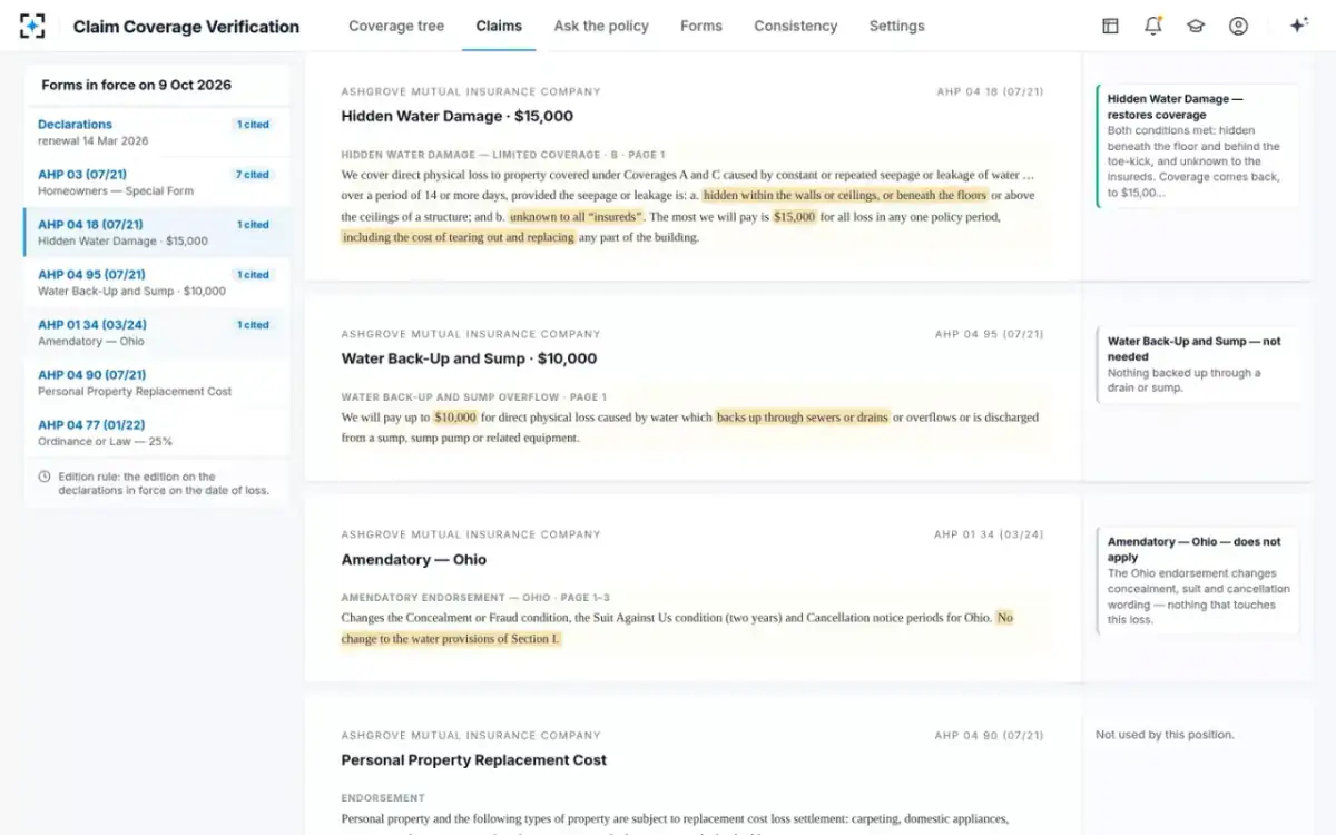 Claim Coverage Verification — The policy in force