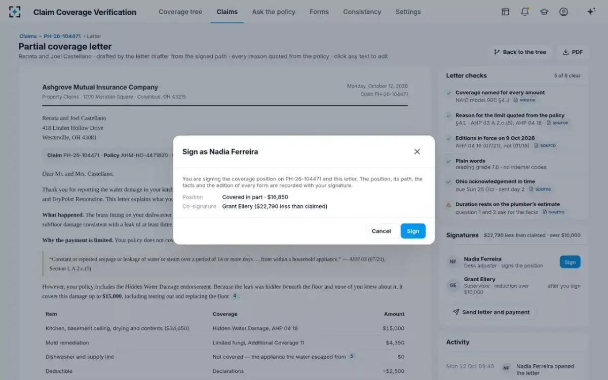 Claim Coverage Verification — Signing the position