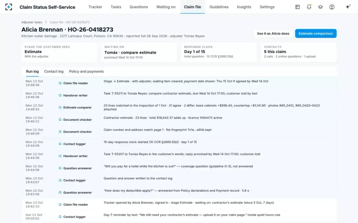 Claim Status Self-Service — The claim file and run log