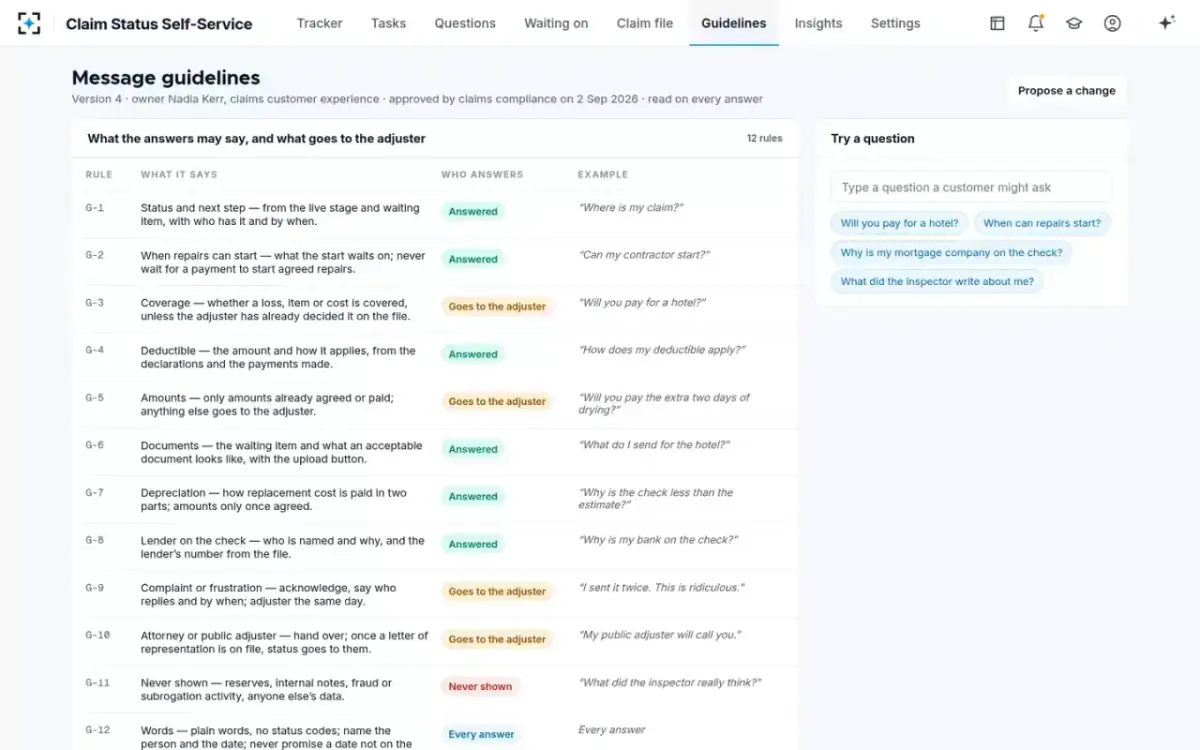 Claim Status Self-Service — Message guidelines