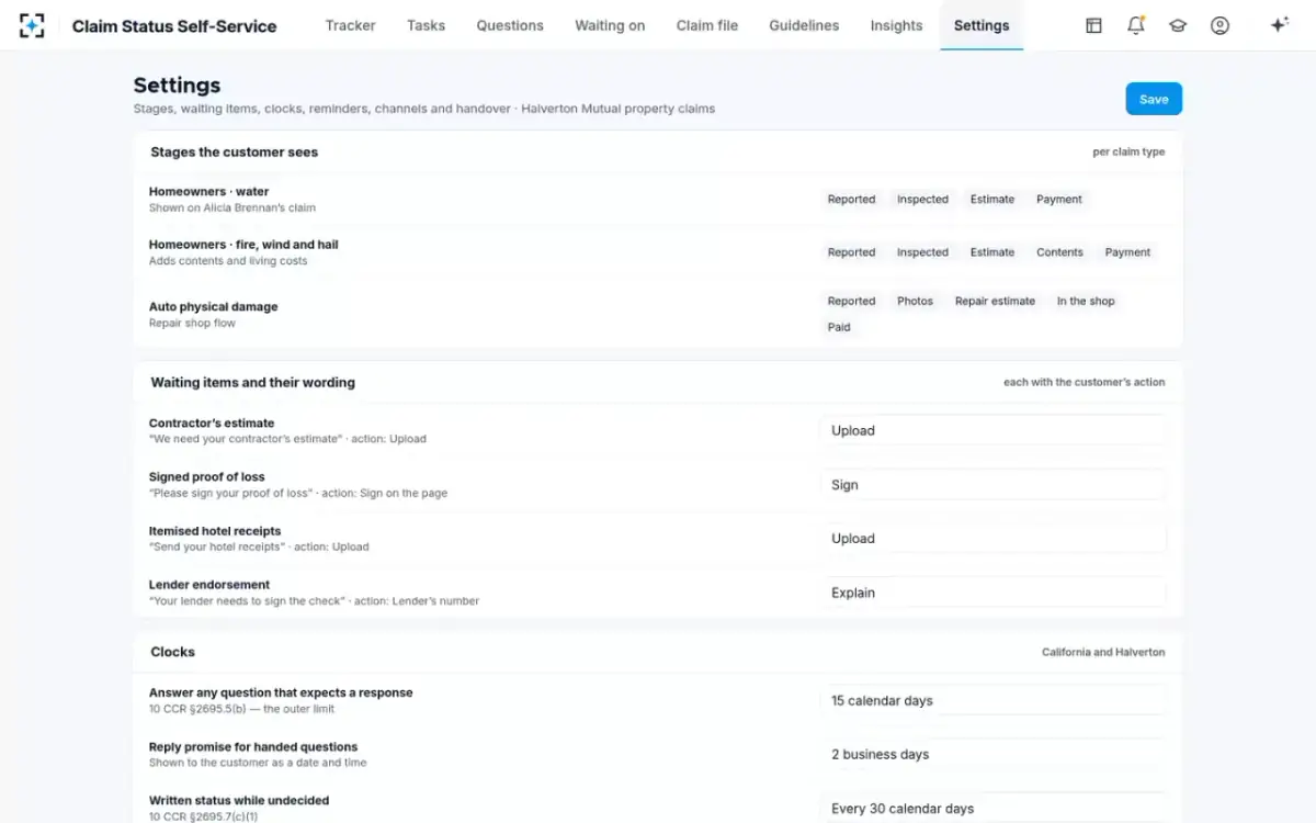 Claim Status Self-Service — Settings