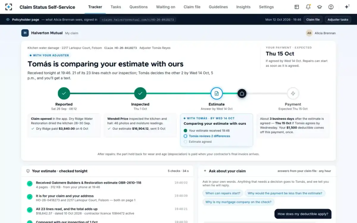 Claim Status Self-Service — The tracker moves forward