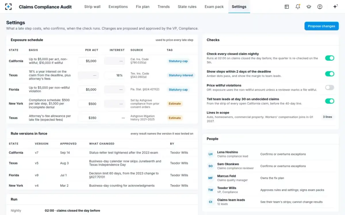 Claims Compliance Audit — Settings