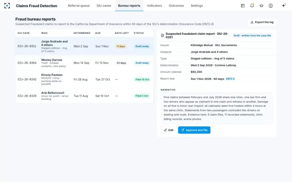 Claims Fraud Detection — Fraud bureau reports