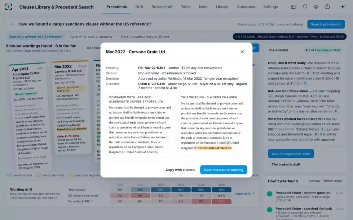 Clause Library & Precedent Search — One version against another