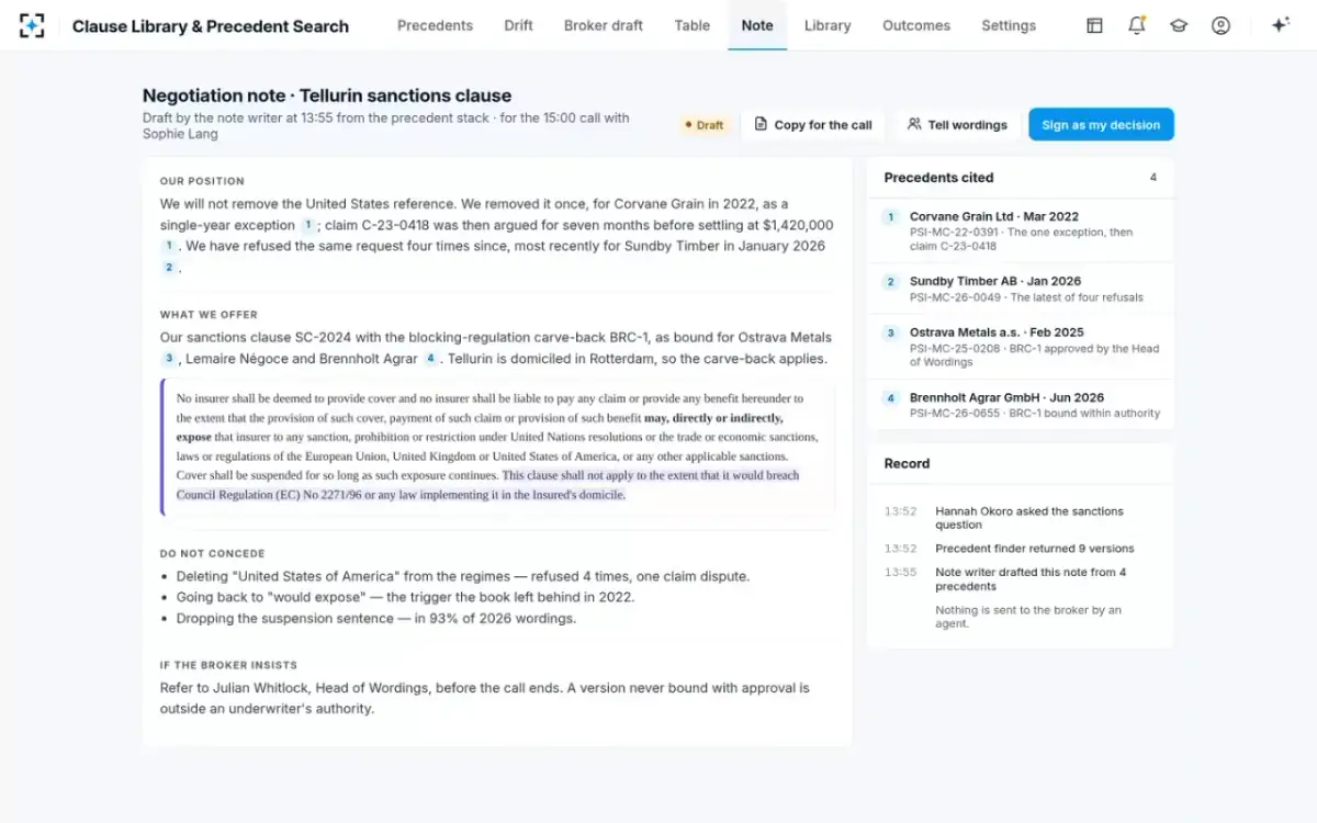 Clause Library & Precedent Search — The negotiation note