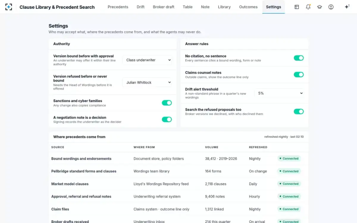 Clause Library & Precedent Search — Authority and sources