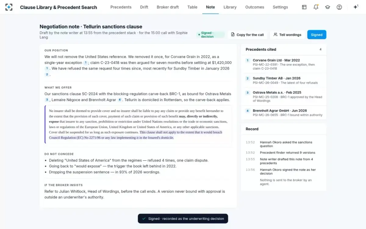 Clause Library & Precedent Search — Signed as the decision
