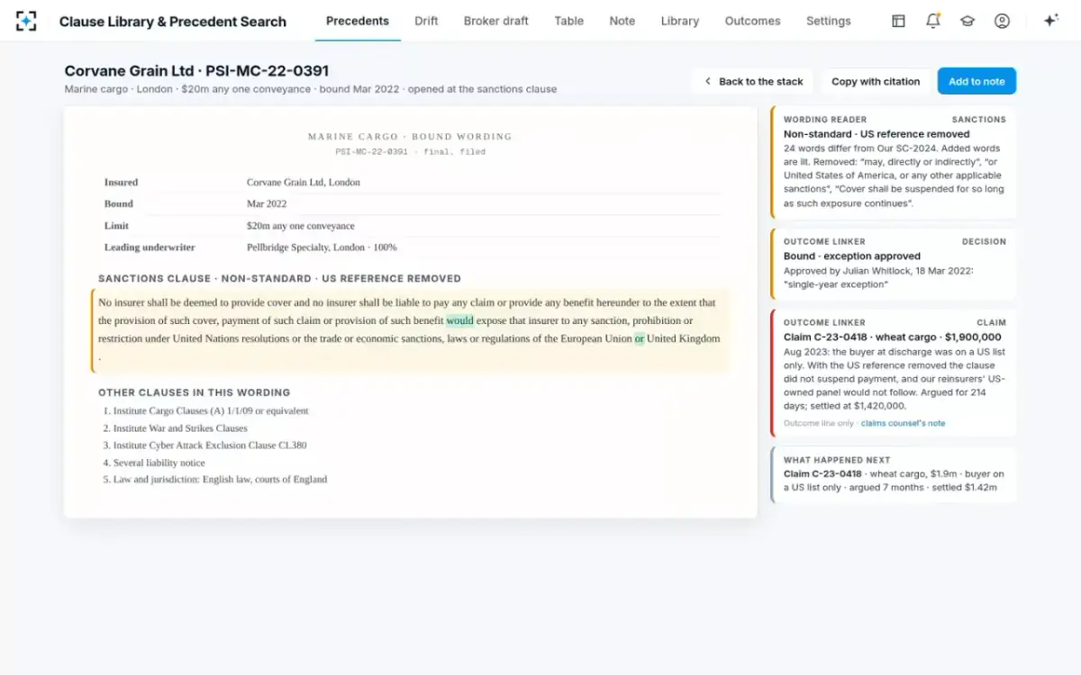 Clause Library & Precedent Search — The bound wording