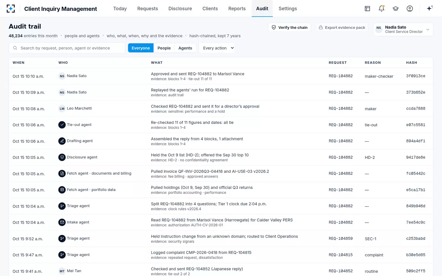 Client Inquiry Management — The audit trail