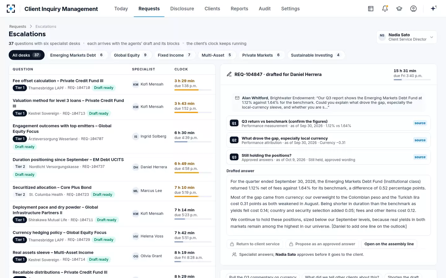 Client Inquiry Management — Specialist escalations