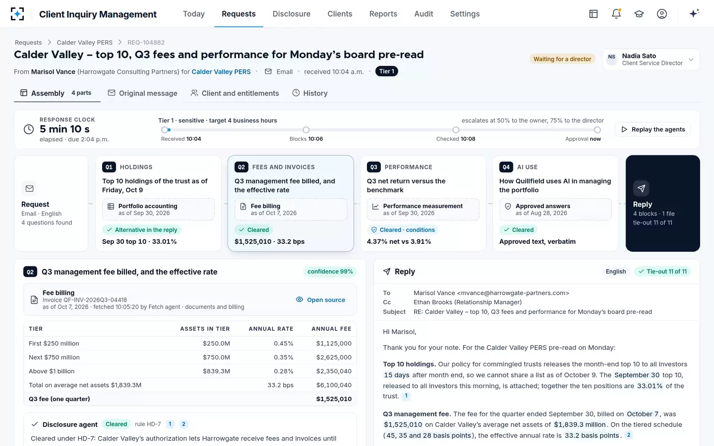 Client Inquiry Management — One answer, with its source