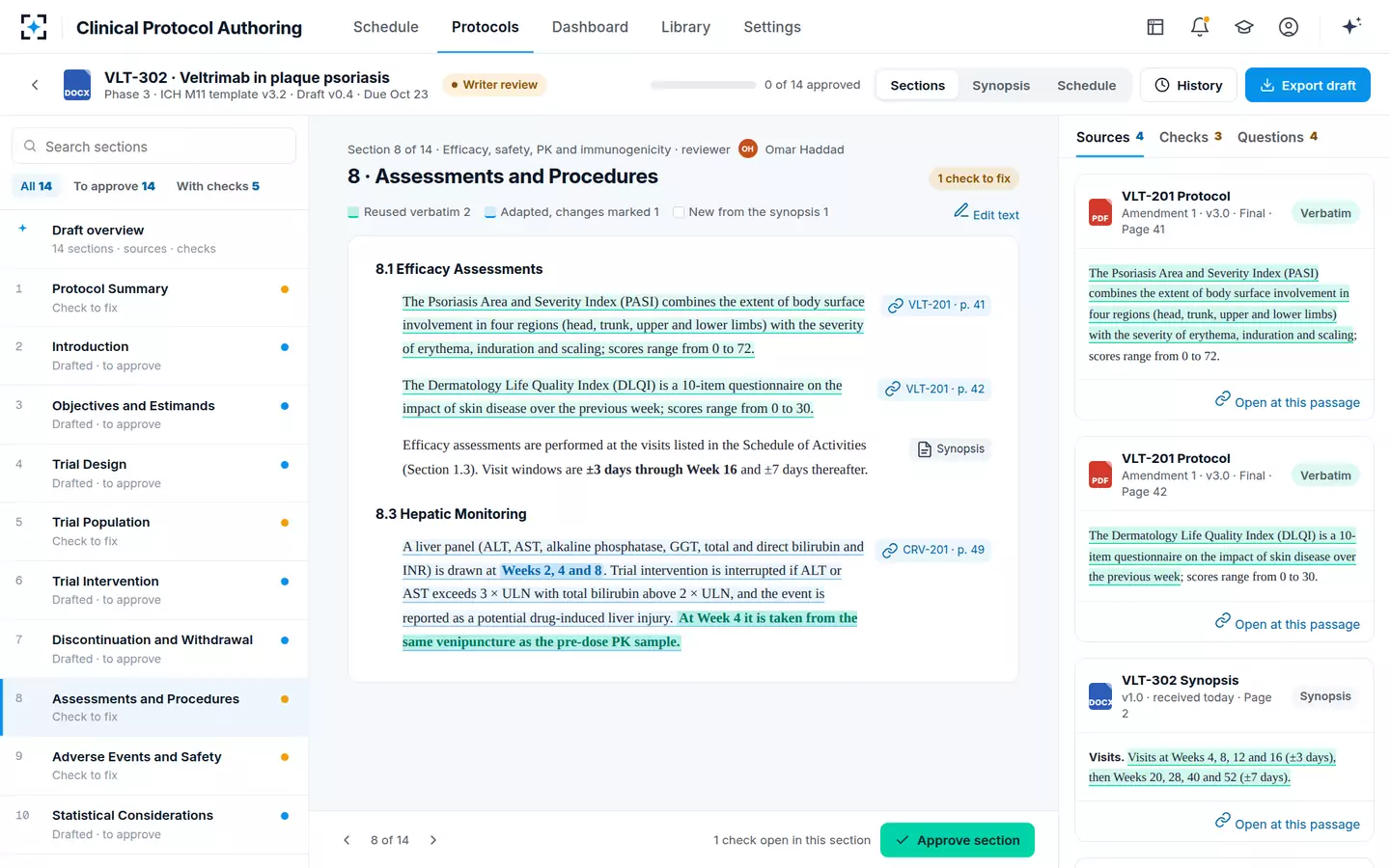 Clinical Protocol Authoring — A section with its sources
