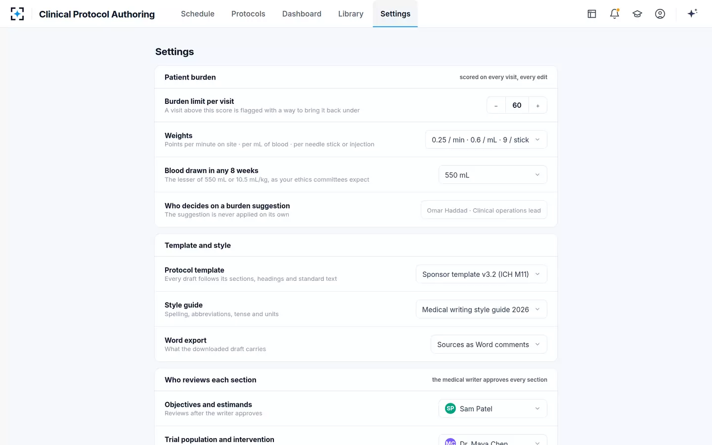Clinical Protocol Authoring — Settings
