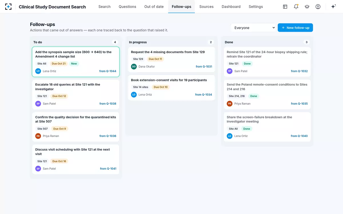 Clinical Study Document Search — Follow-ups