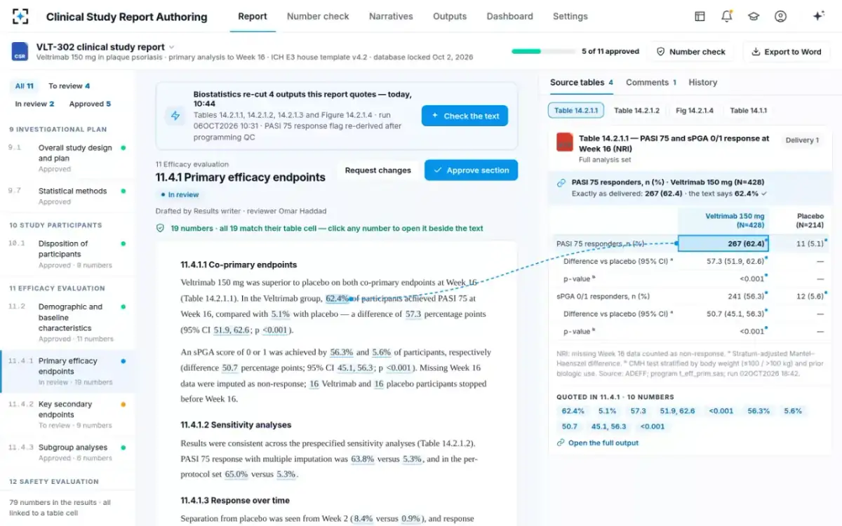 Clinical Study Report Authoring — Number to cell