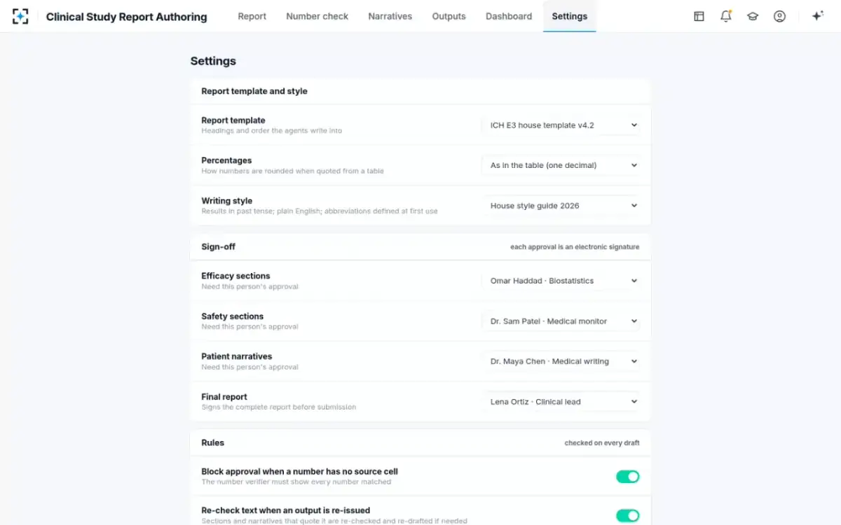 Clinical Study Report Authoring — Your rules