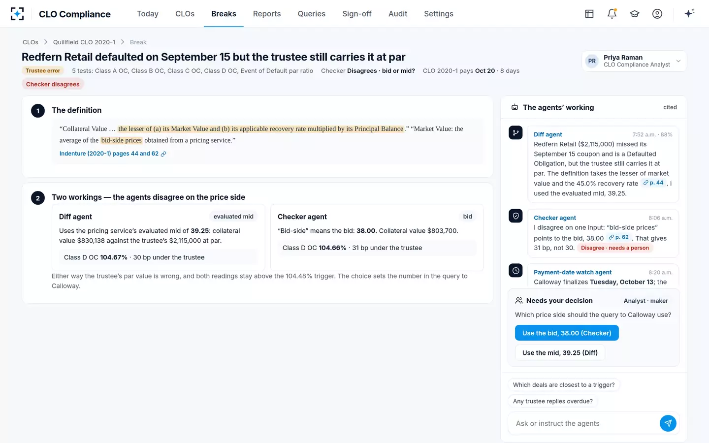 CLO Compliance — When the agents disagree