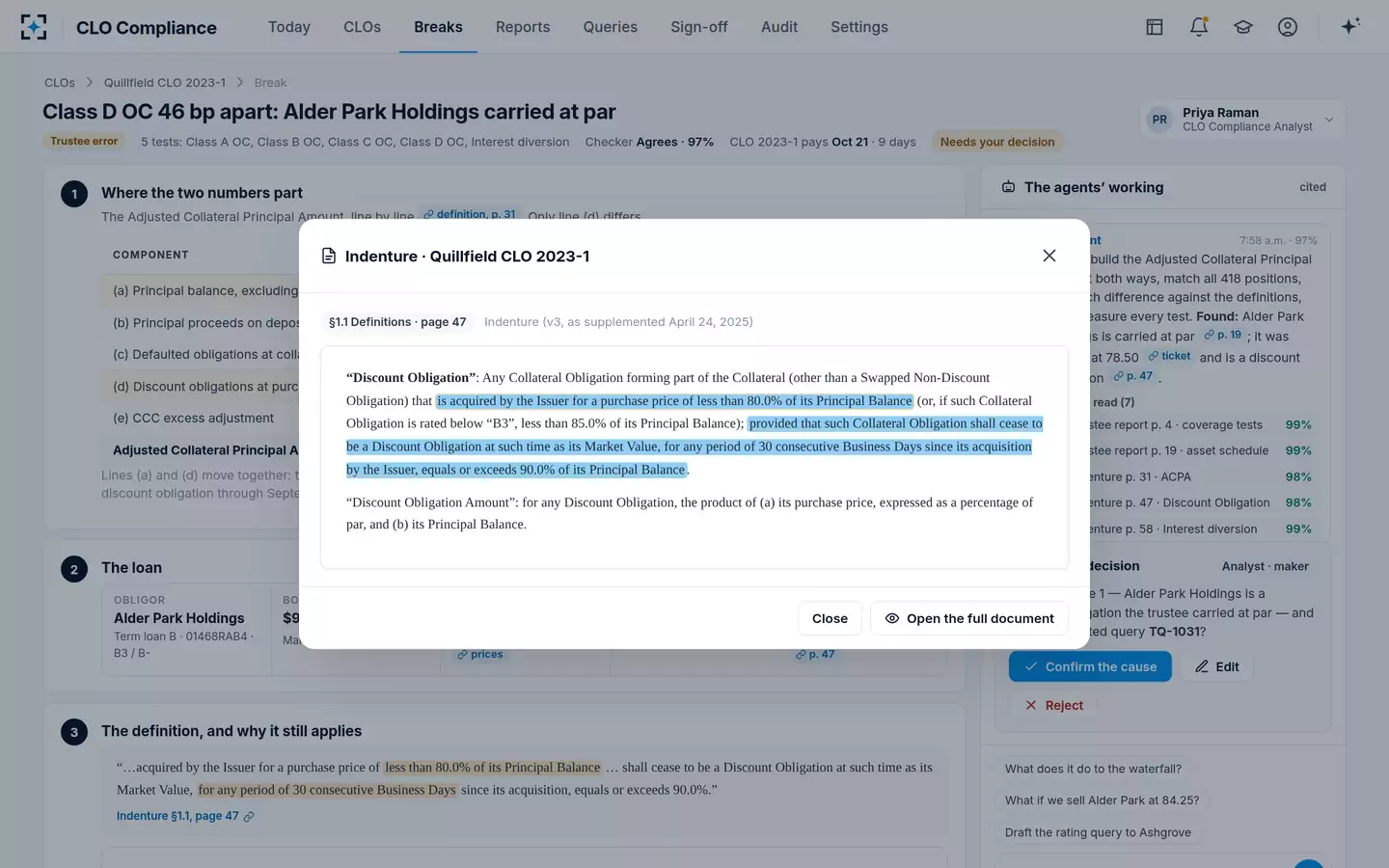 CLO Compliance — The indenture definition