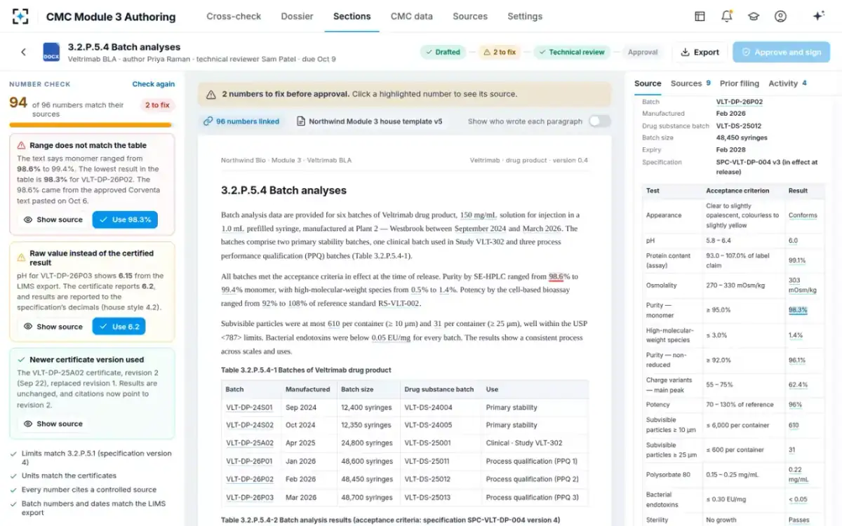CMC Module 3 Authoring — A section and its number check