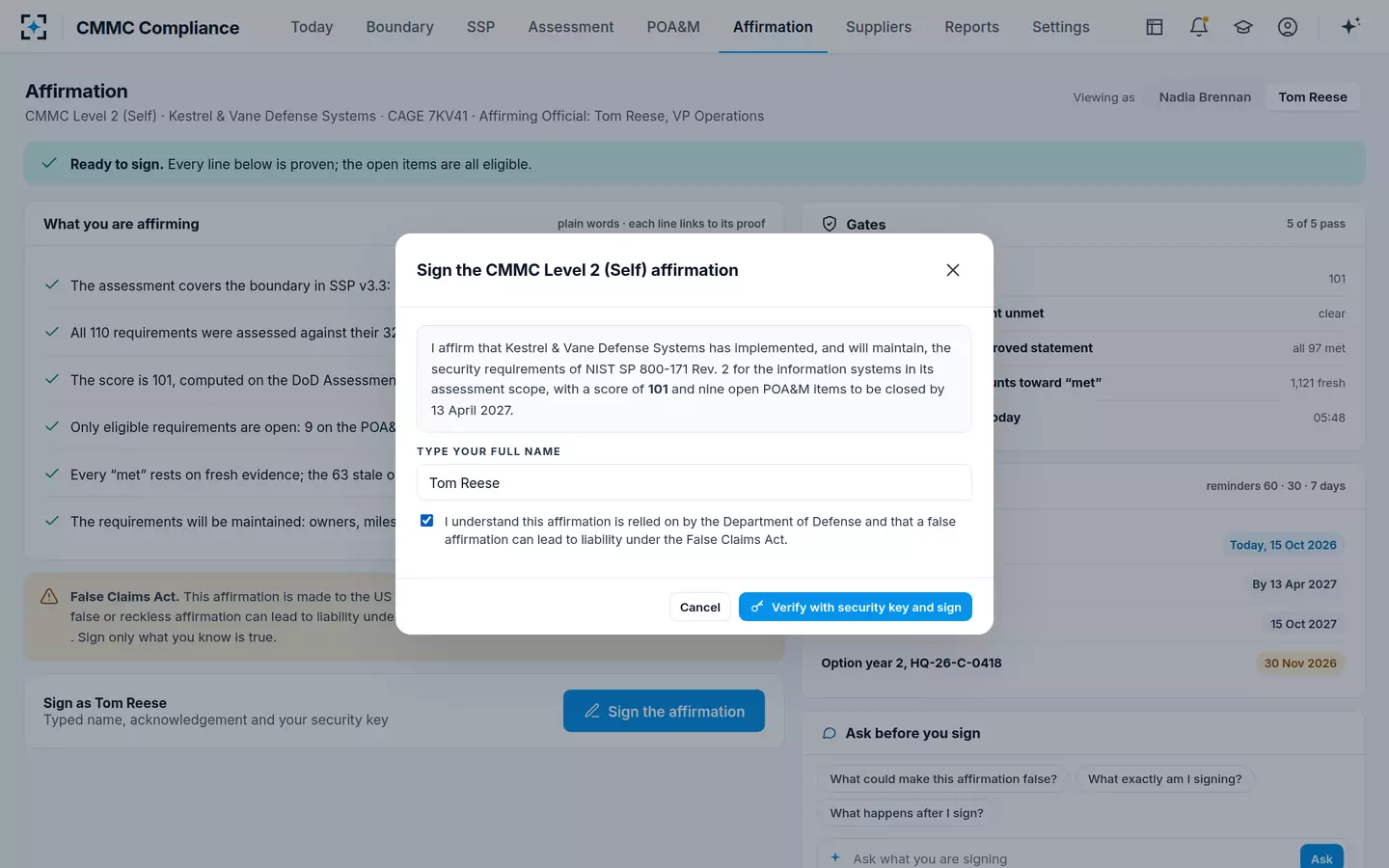 CMMC Compliance — Sign the affirmation