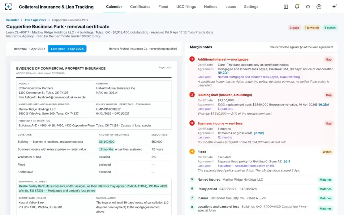 Collateral Insurance & Lien Tracking — Compared with last year