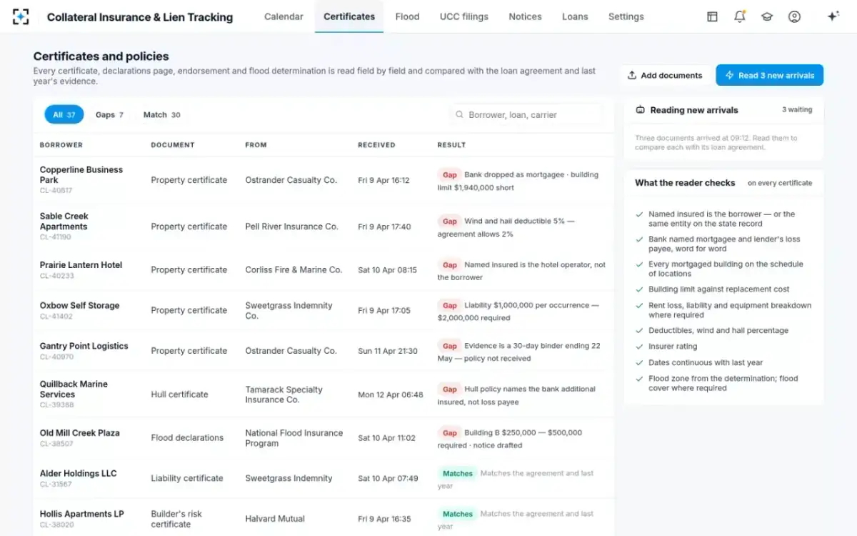 Collateral Insurance & Lien Tracking — Certificates and policies