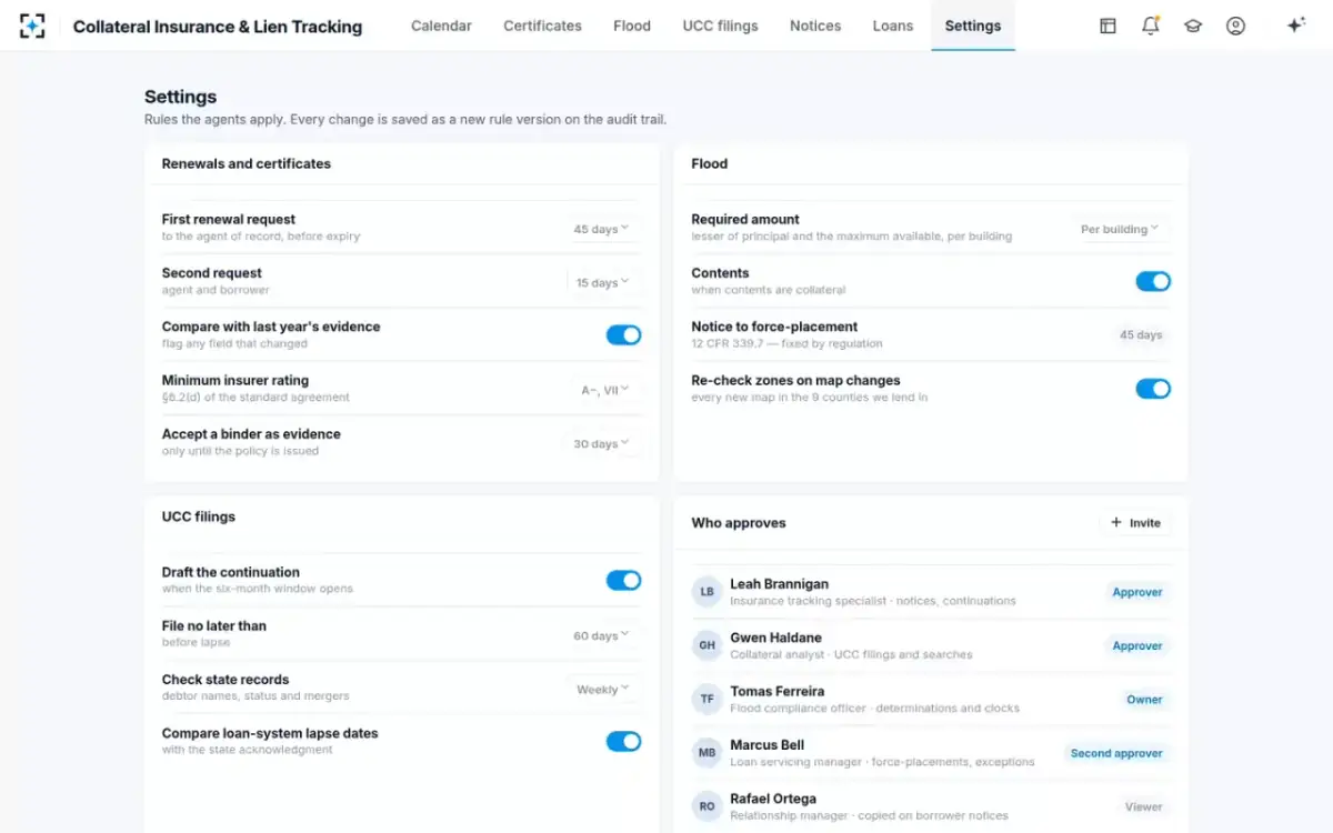Collateral Insurance & Lien Tracking — Your bank’s rules