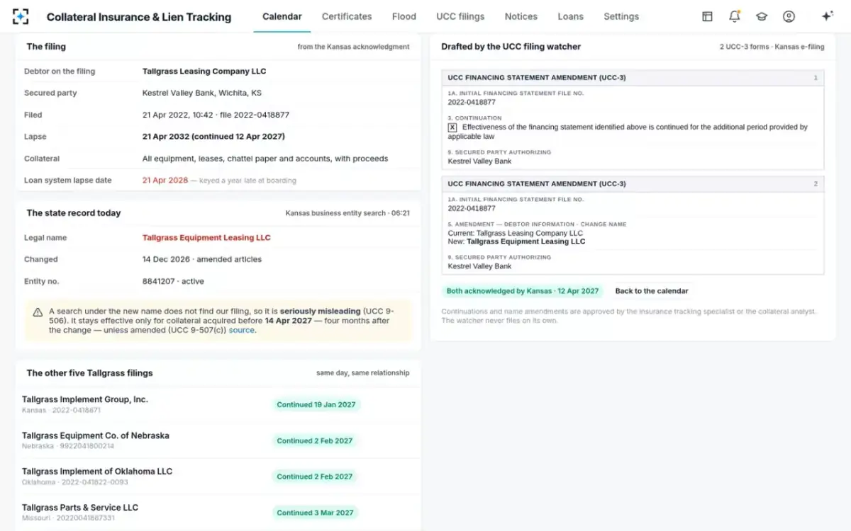 Collateral Insurance & Lien Tracking — Filed and acknowledged