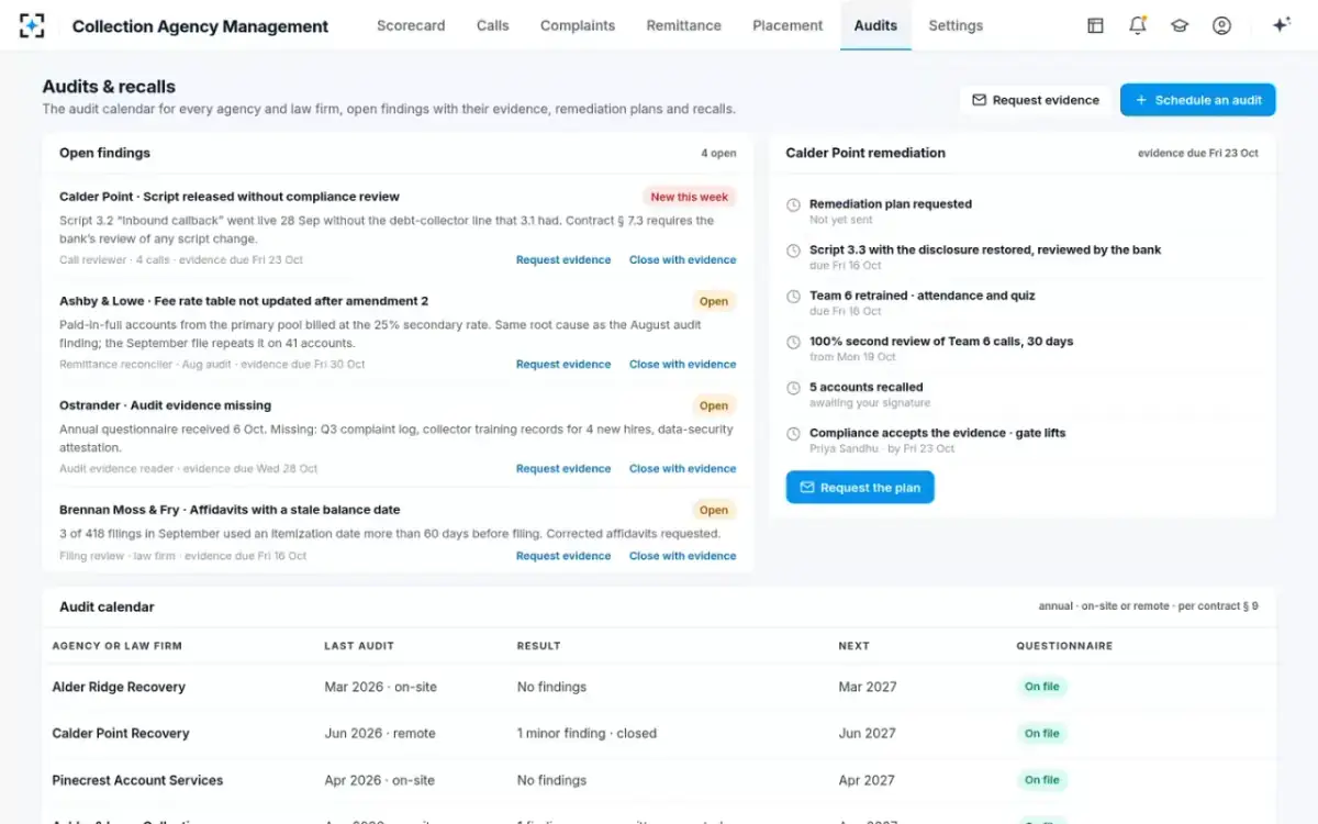 Collection Agency Management — Audits and recalls