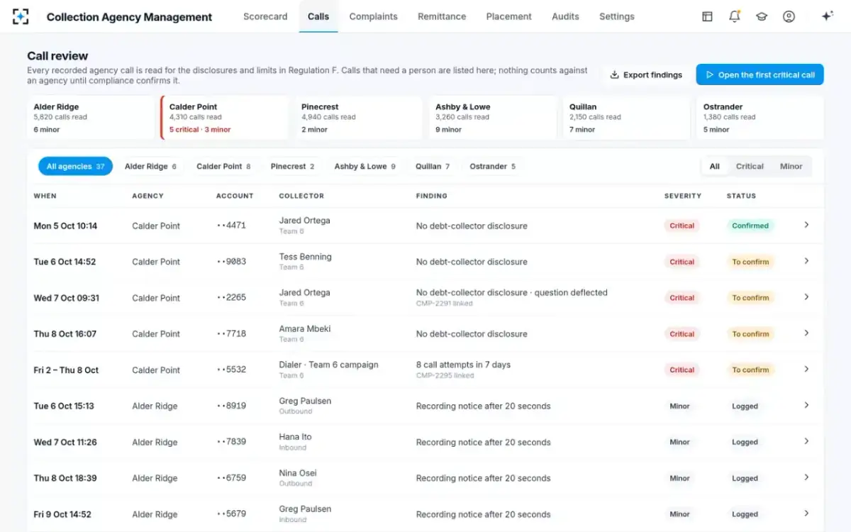 Collection Agency Management — Call review