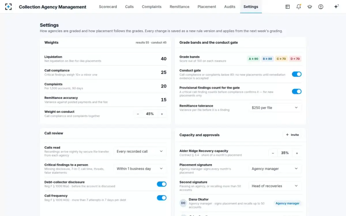 Collection Agency Management — Your program’s rules
