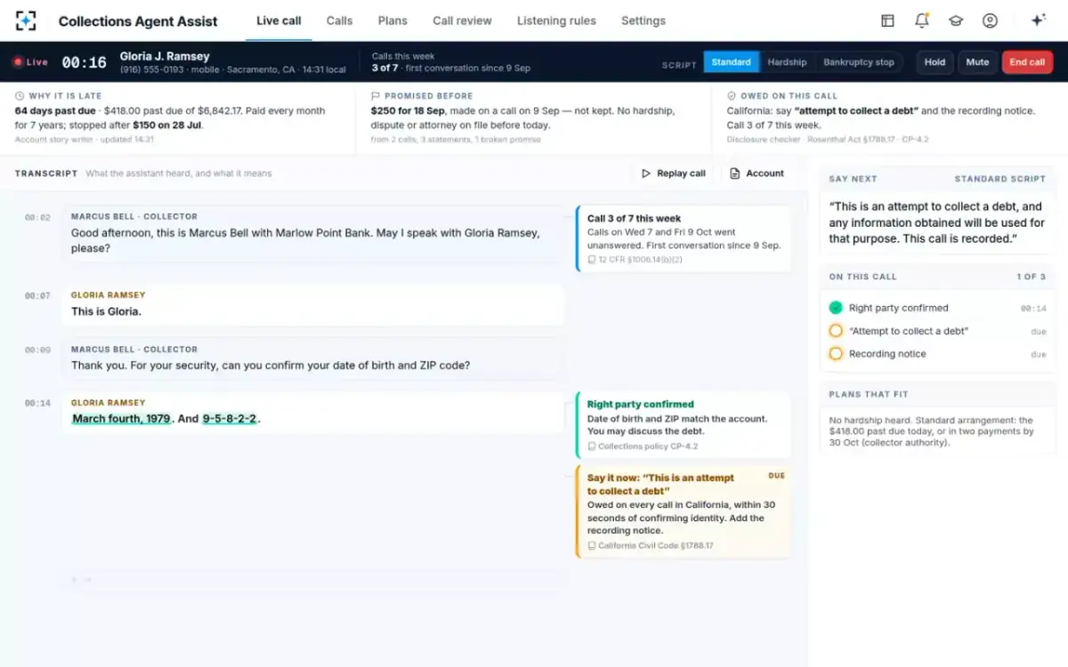 Collections Agent Assist — The live call