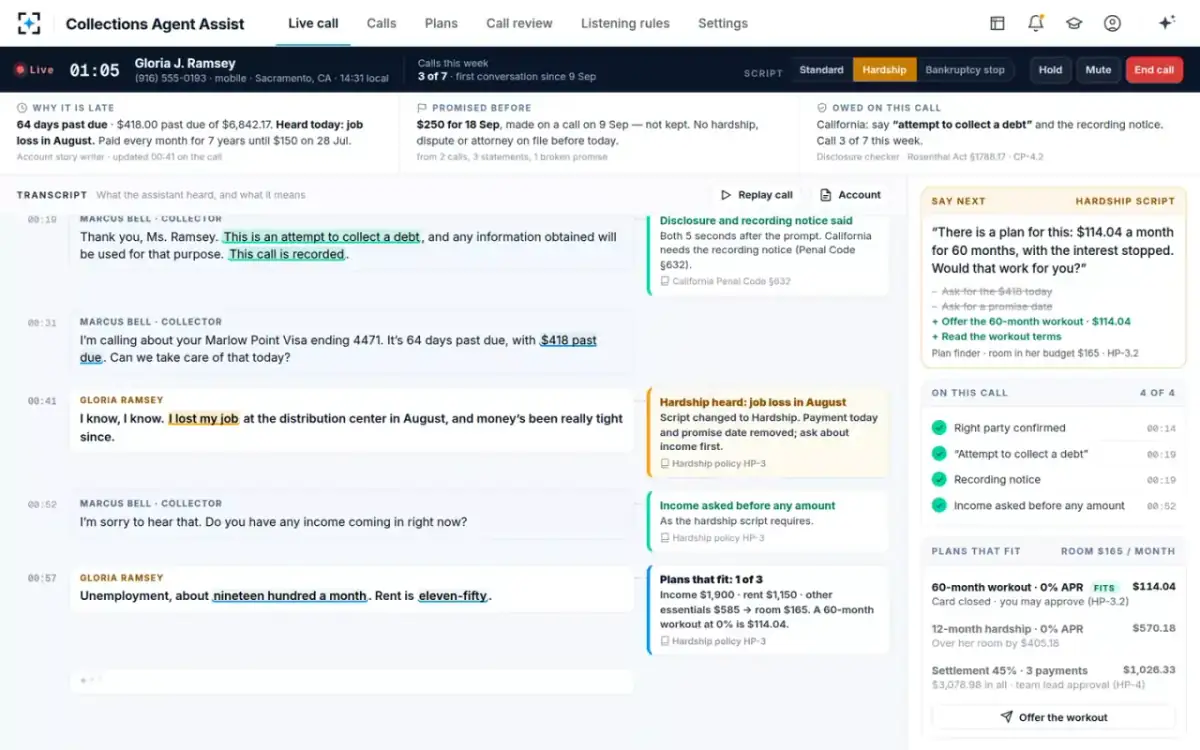Collections Agent Assist — The script changes