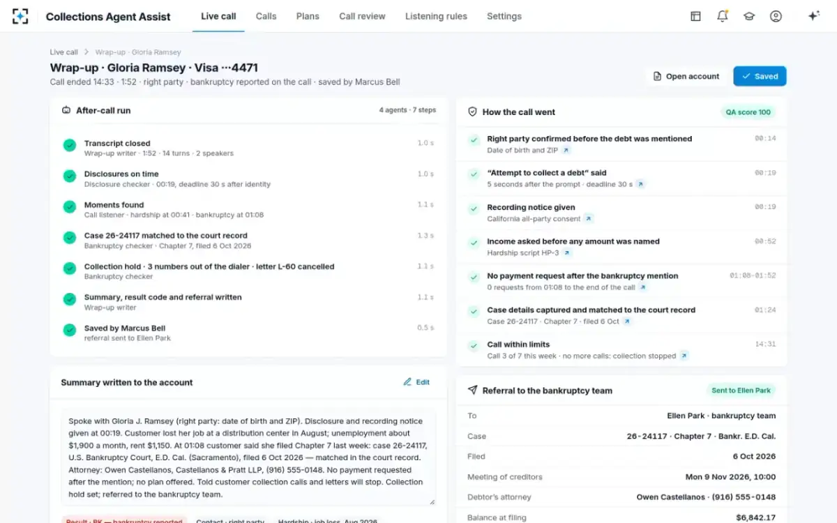 Collections Agent Assist — The wrap-up