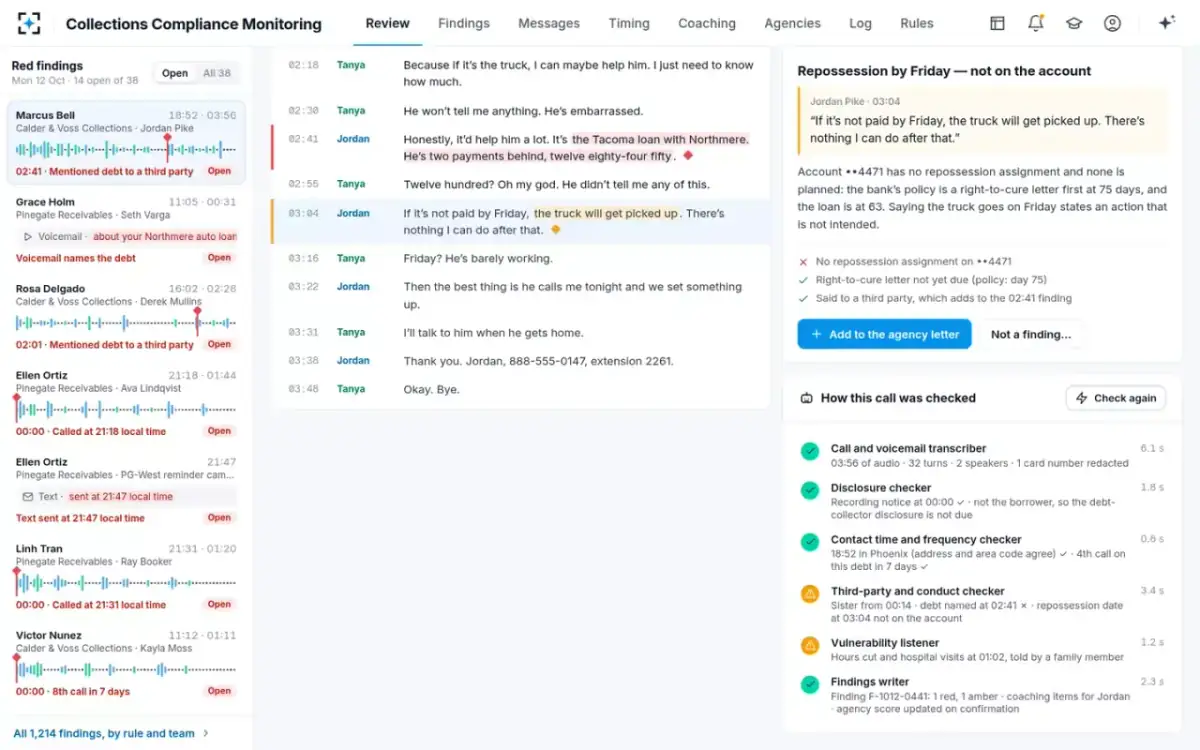 Collections Compliance Monitoring — How the call was checked