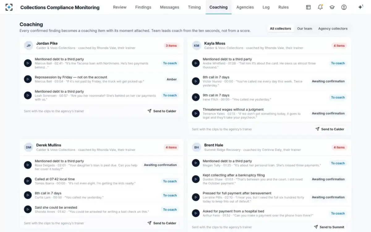 Collections Compliance Monitoring — Coaching
