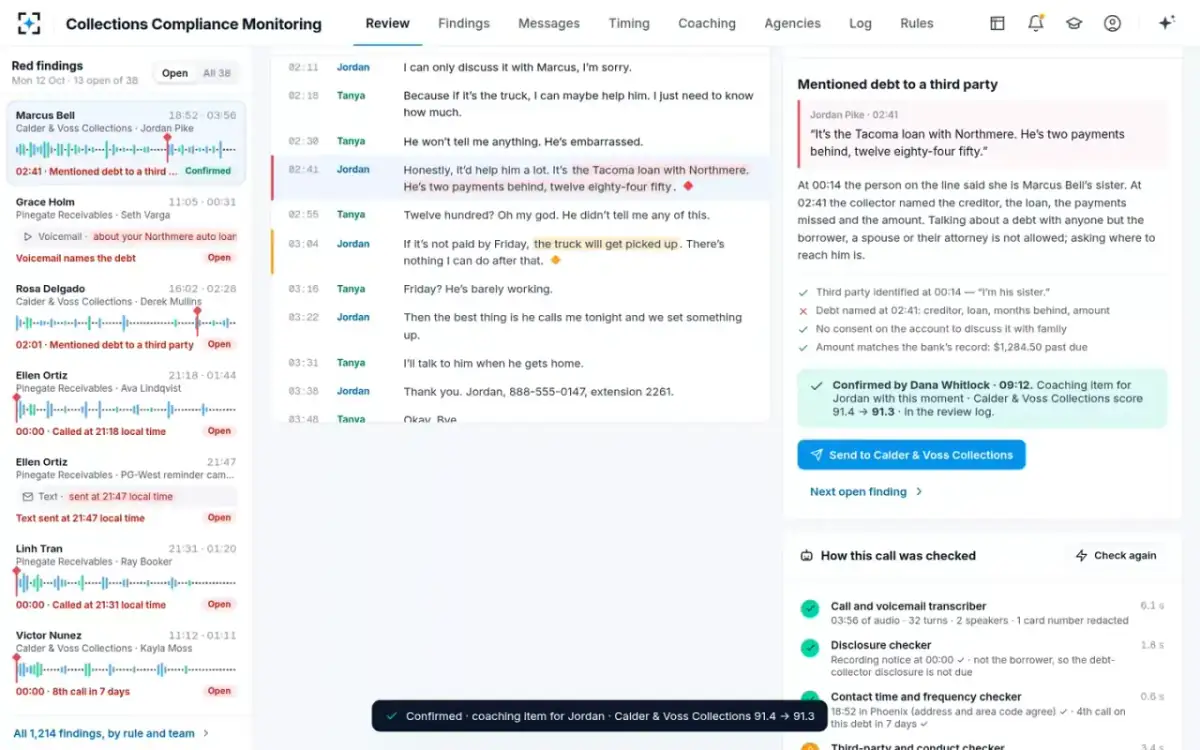 Collections Compliance Monitoring — Confirmed