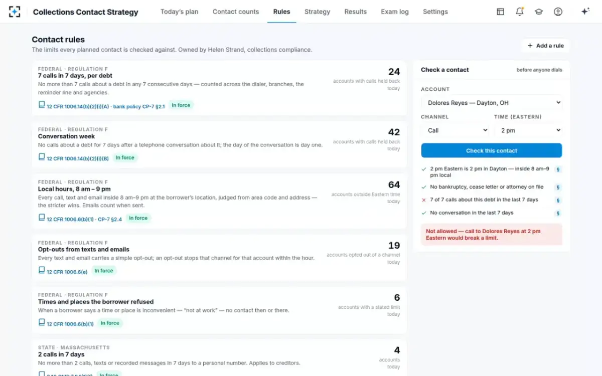 Collections Contact Strategy — Contact rules