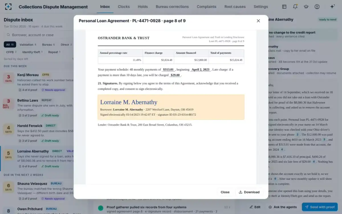 Collections Dispute Management — The signed agreement