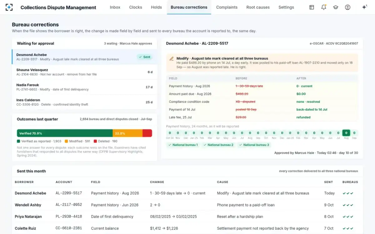 Collections Dispute Management — Bureau corrections