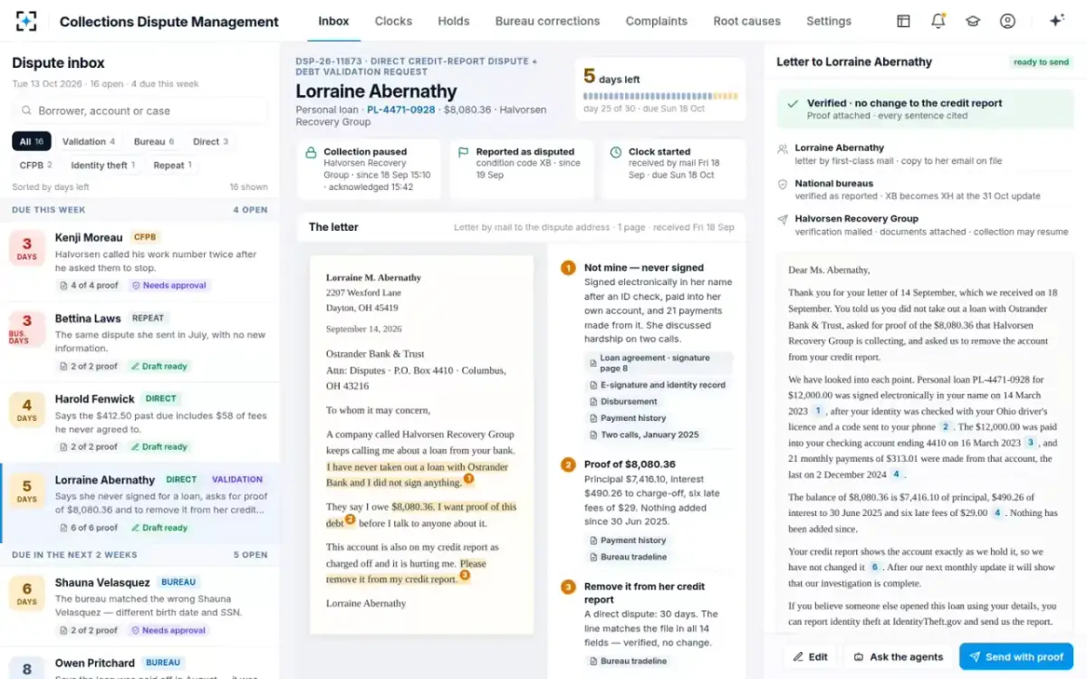 Collections Dispute Management — Dispute inbox